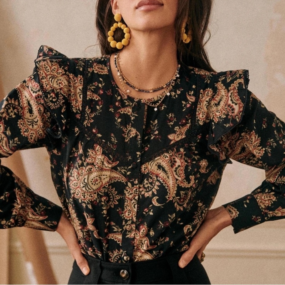 Sezane Meadow Blouse black Paisley Noir 46/ US 14